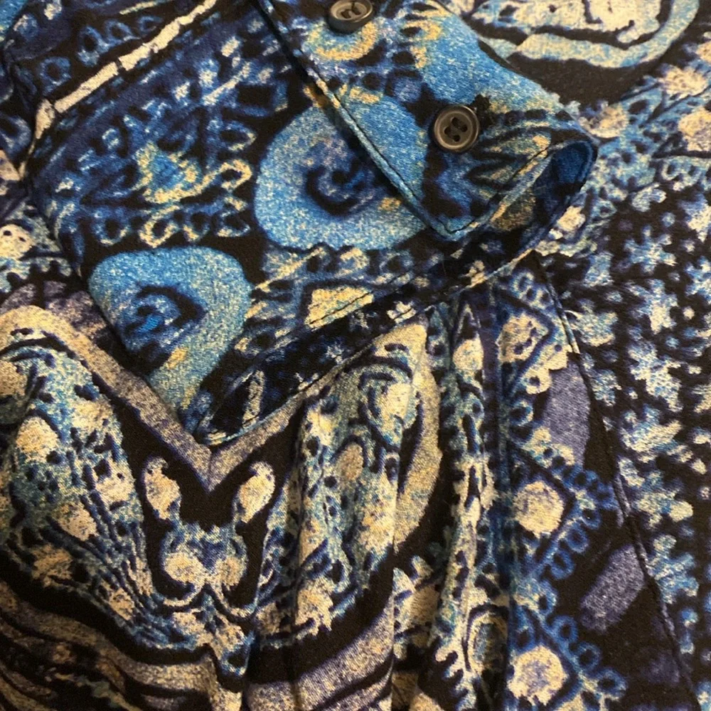 Free People Navy and Sky Blue Patterned Blouse - Picture 3 of 8
